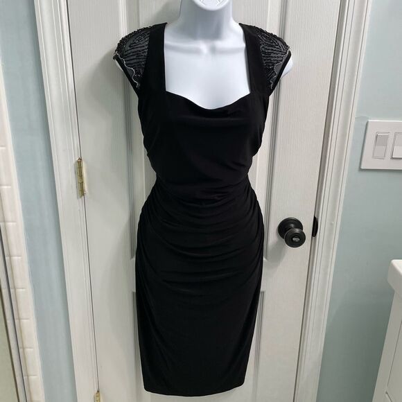Evan Picone Beaded Shoulder Ruched Dress - Picture 1 of 8